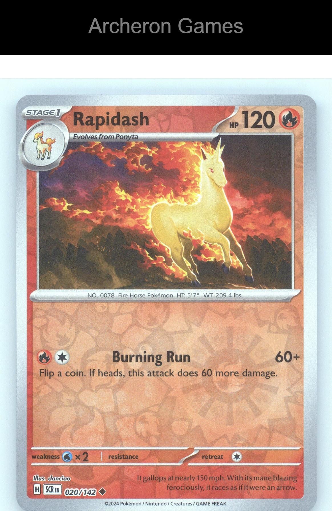 Pokemon Card Rapidash SCR 20/142 UC Stellar Crown Reverse Holo