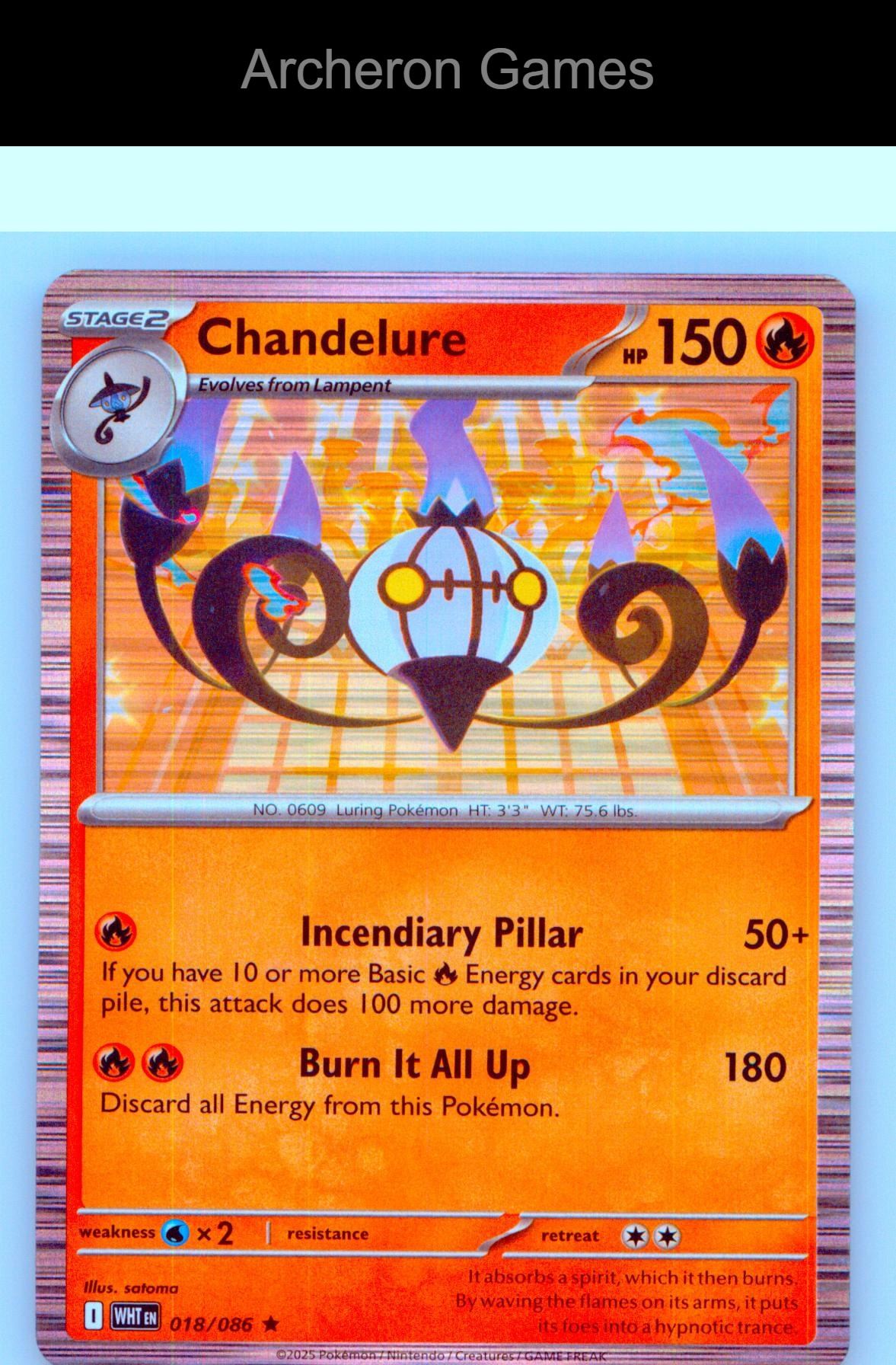 Pokemon Card Chandelure WHT 018/086 HOLO R White Flare