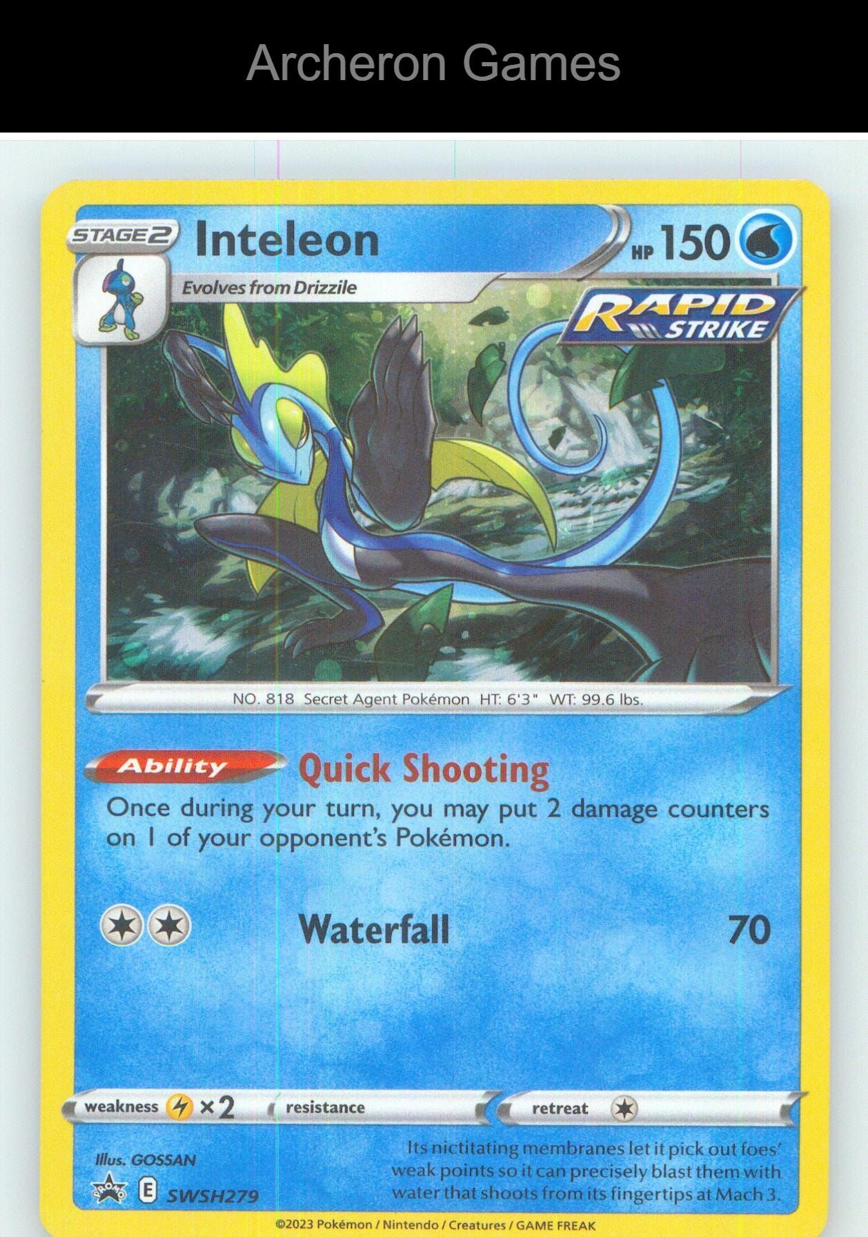 Pokemon Card Inteleon SWSD SWSH279 HOLO P Sword & Shield Promo