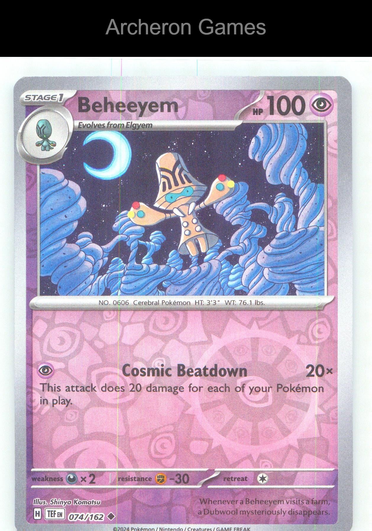 Pokemon Card Beheeyem TEF 074/162 UC Temporal Forces Reverse Holo