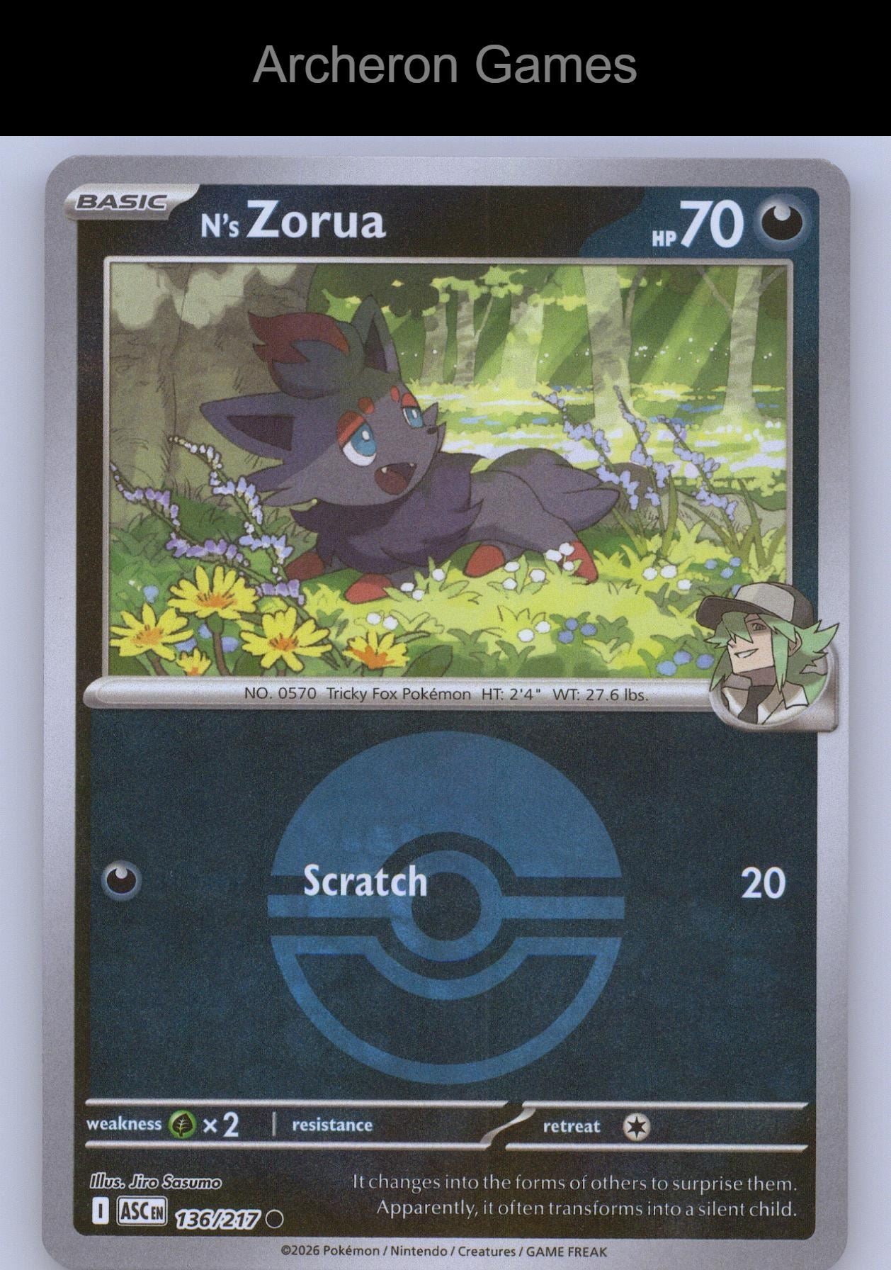 Pokemon Card N's Zorua (Poke Ball) ASC 136/217 C Ascended Heroes Reverse Holo