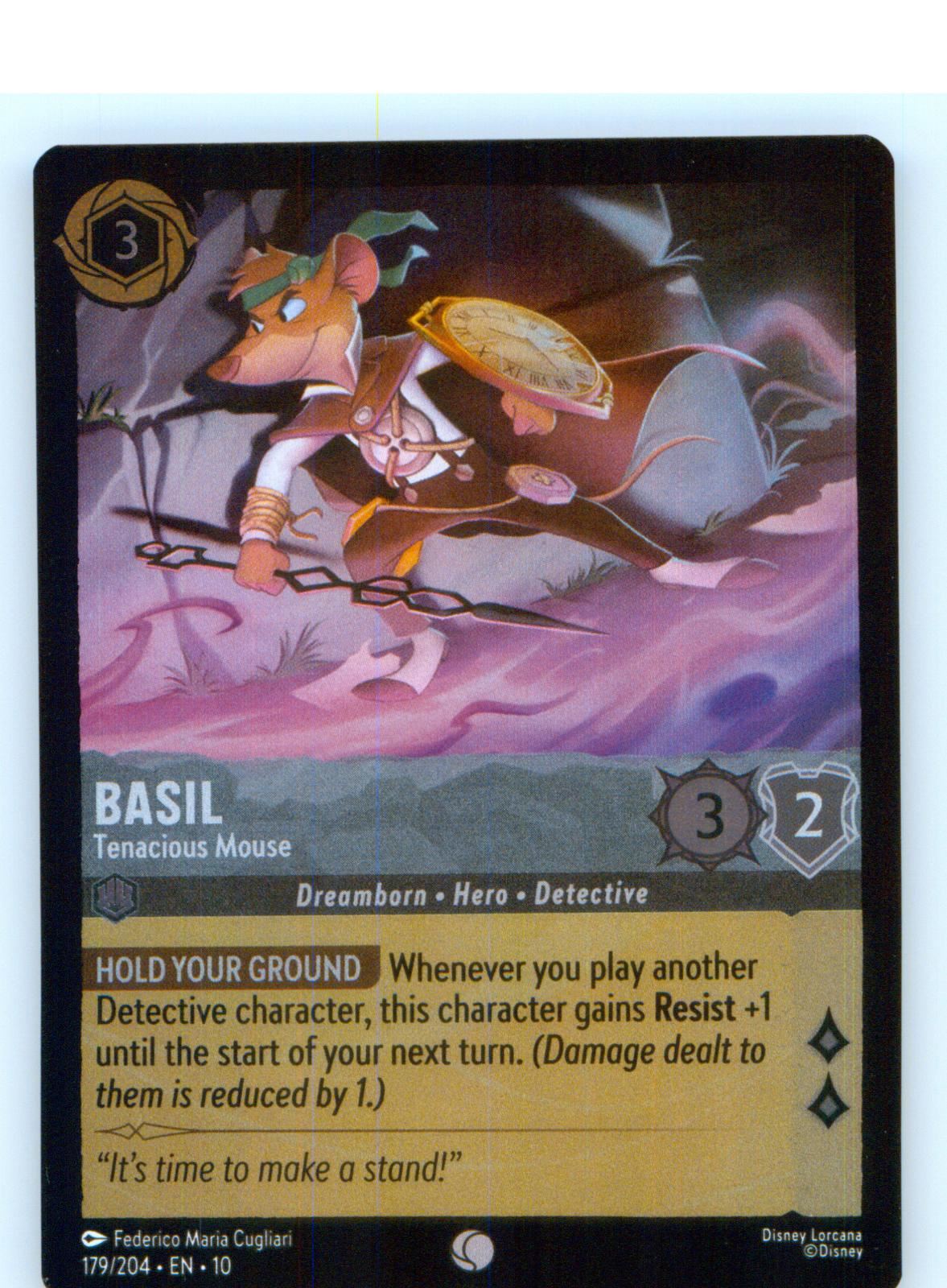 Basil - Tenacious Mouse 179/204 Whispers in the Well Lorcana Cold Foil NM/M