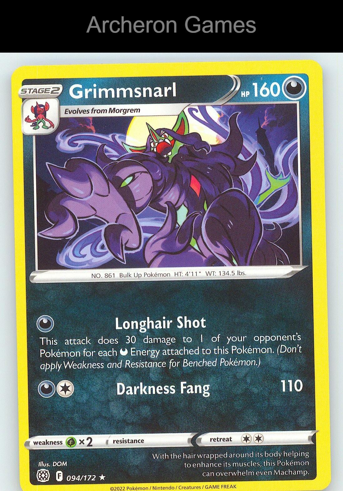 Pokemon Card Grimmsnarl BRS 094/172 R Brilliant Stars