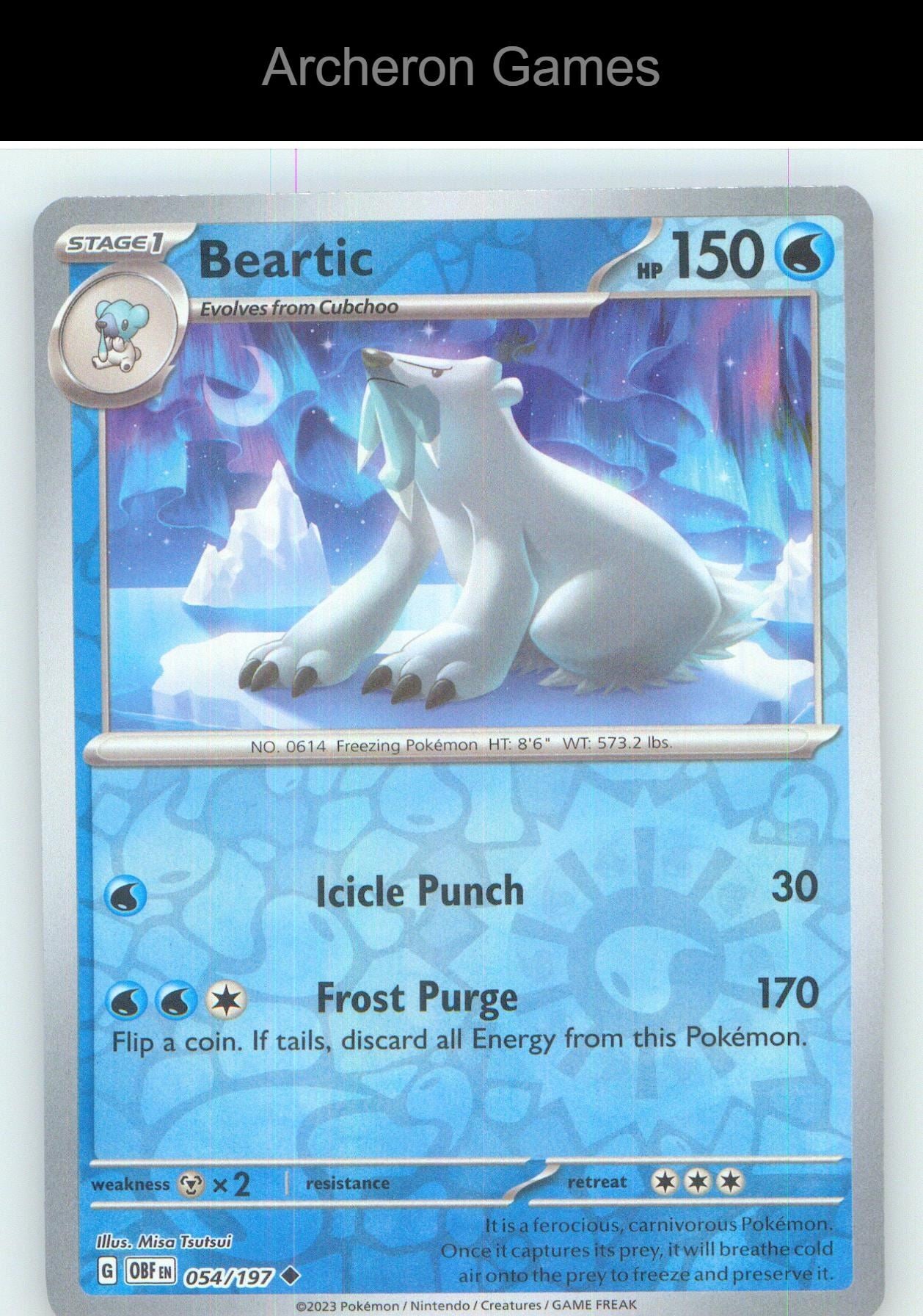 Pokemon Card Beartic OBF 054/197 UC Obsidian Flames Reverse Holo