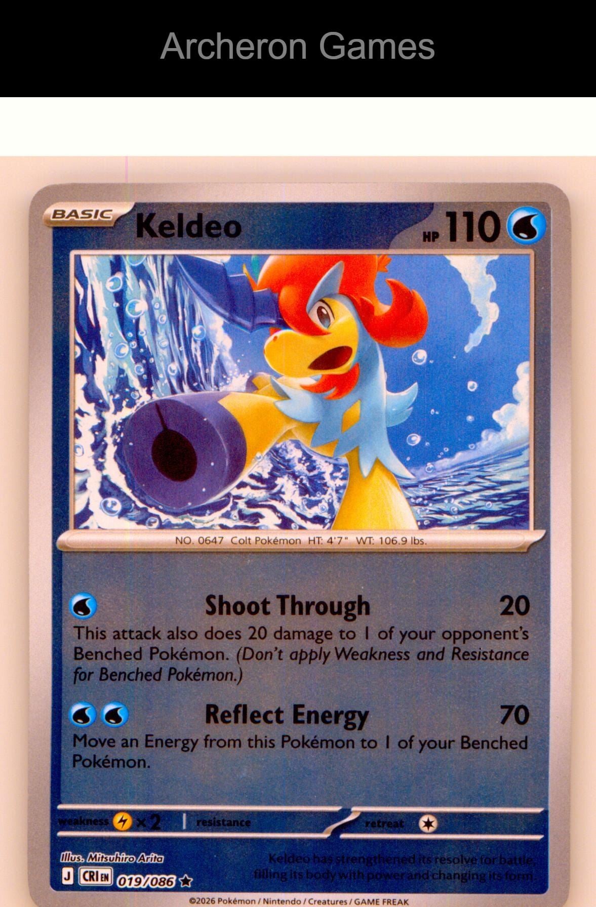 Pokemon Card Keldeo ME04 019/086 R Chaos Rising Reverse Holo