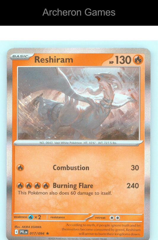 Pokemon Card Reshiram PFL 017/094 R Phantasmal Flames Holo