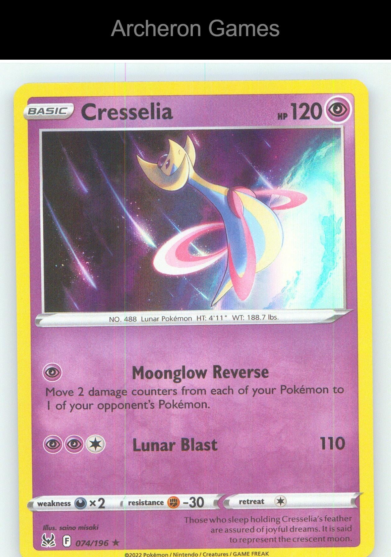 Pokemon Card Cresselia LOR 074/196 HOLO R Lost Origin