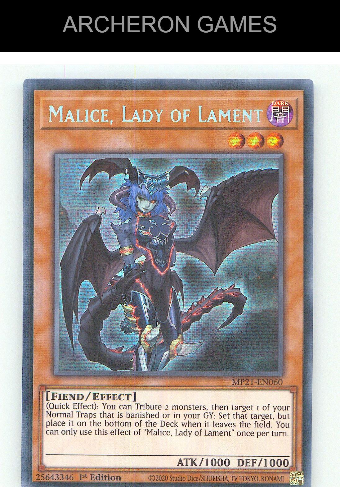 Malice, Lady of Lament Prismatic Secret Rare YUGIOH Card 1st Edition