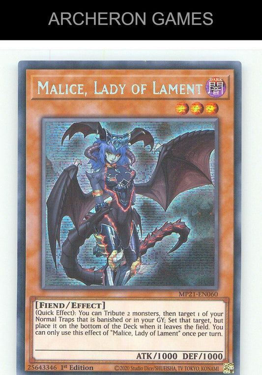 Malice, Lady of Lament Prismatic Secret Rare YUGIOH Card 1st Edition
