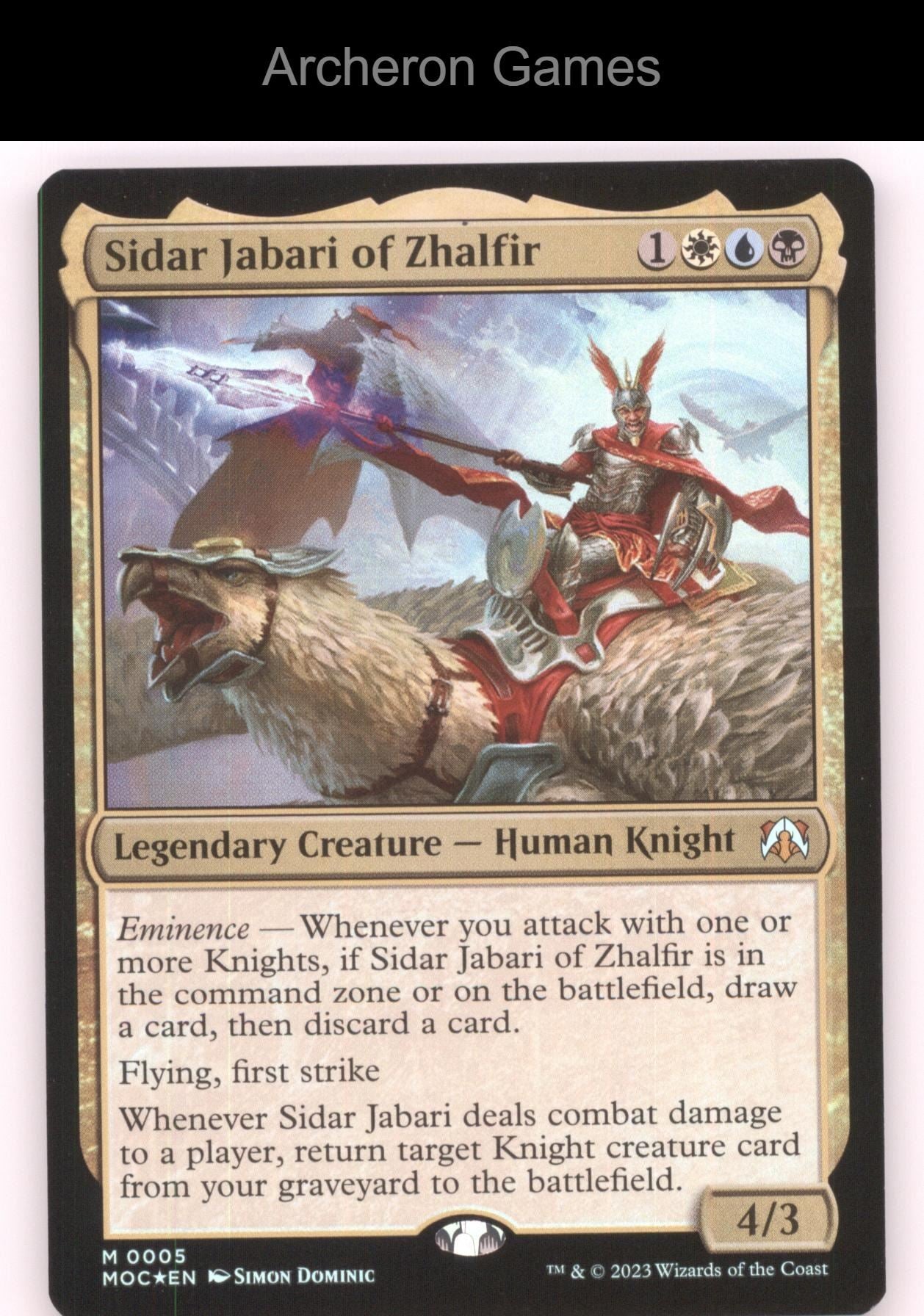 Sidar Jabari of Zhalfir 5 Mythic MTG Card Commander: March of the Machine