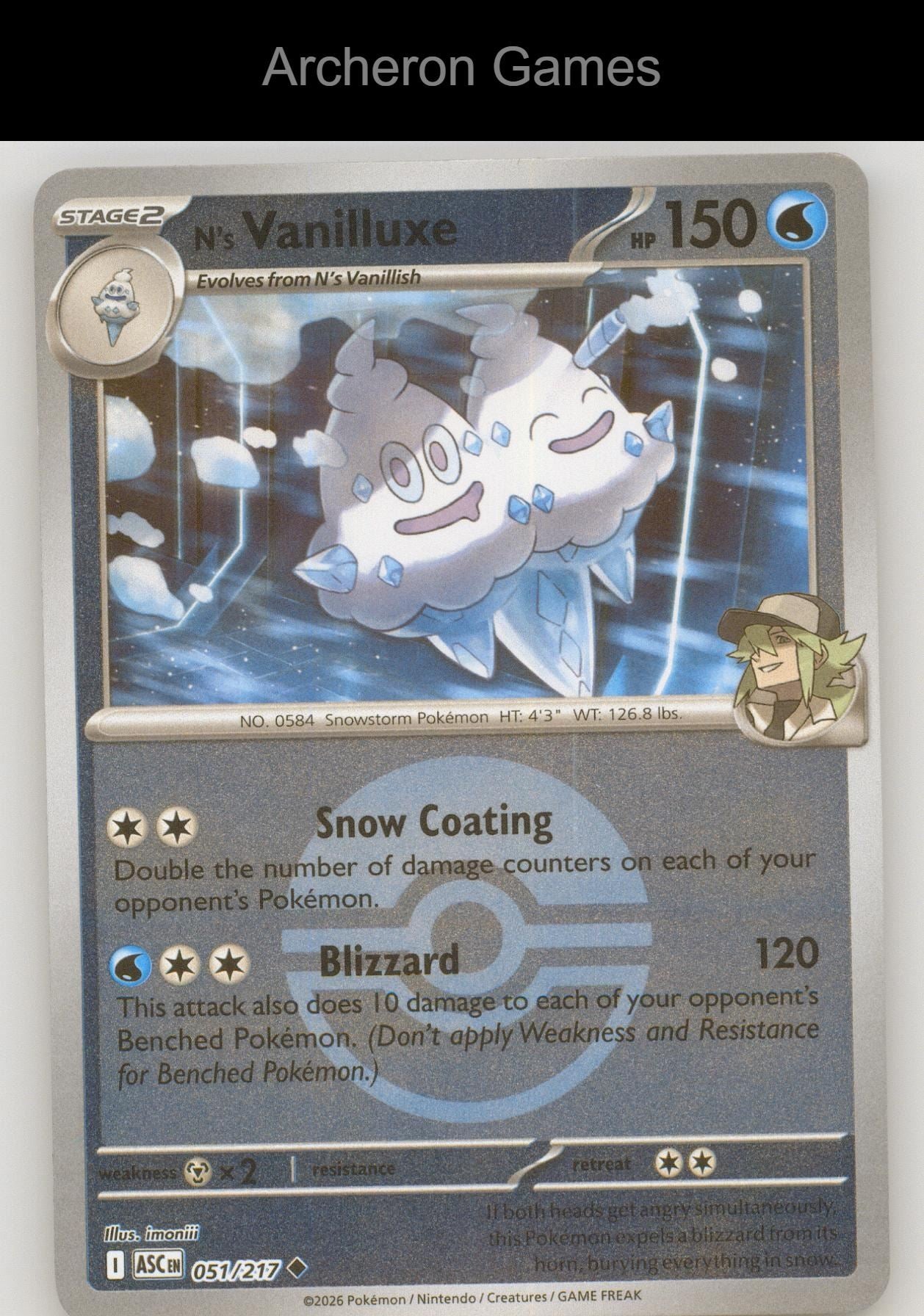 Pokemon Card N's Vanilluxe (Poke Ball) ASC 051/217 Ascended Heroes Reverse Holo