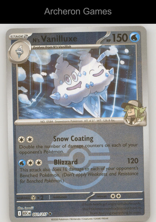 Pokemon Card N's Vanilluxe (Poke Ball) ASC 051/217 Ascended Heroes Reverse Holo
