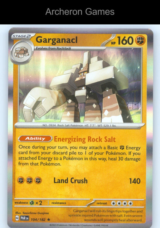 Pokemon Card Garganacl PAR 104/182 R Paradox Rift Holo