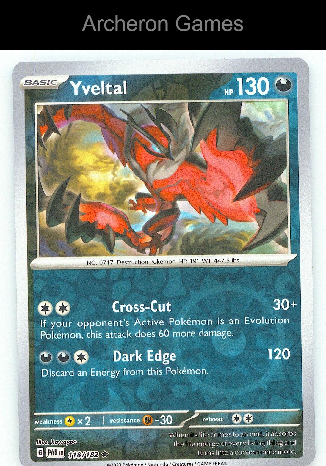 Pokemon Card Yveltal PAR 118/182 R Paradox Rift Reverse Holo