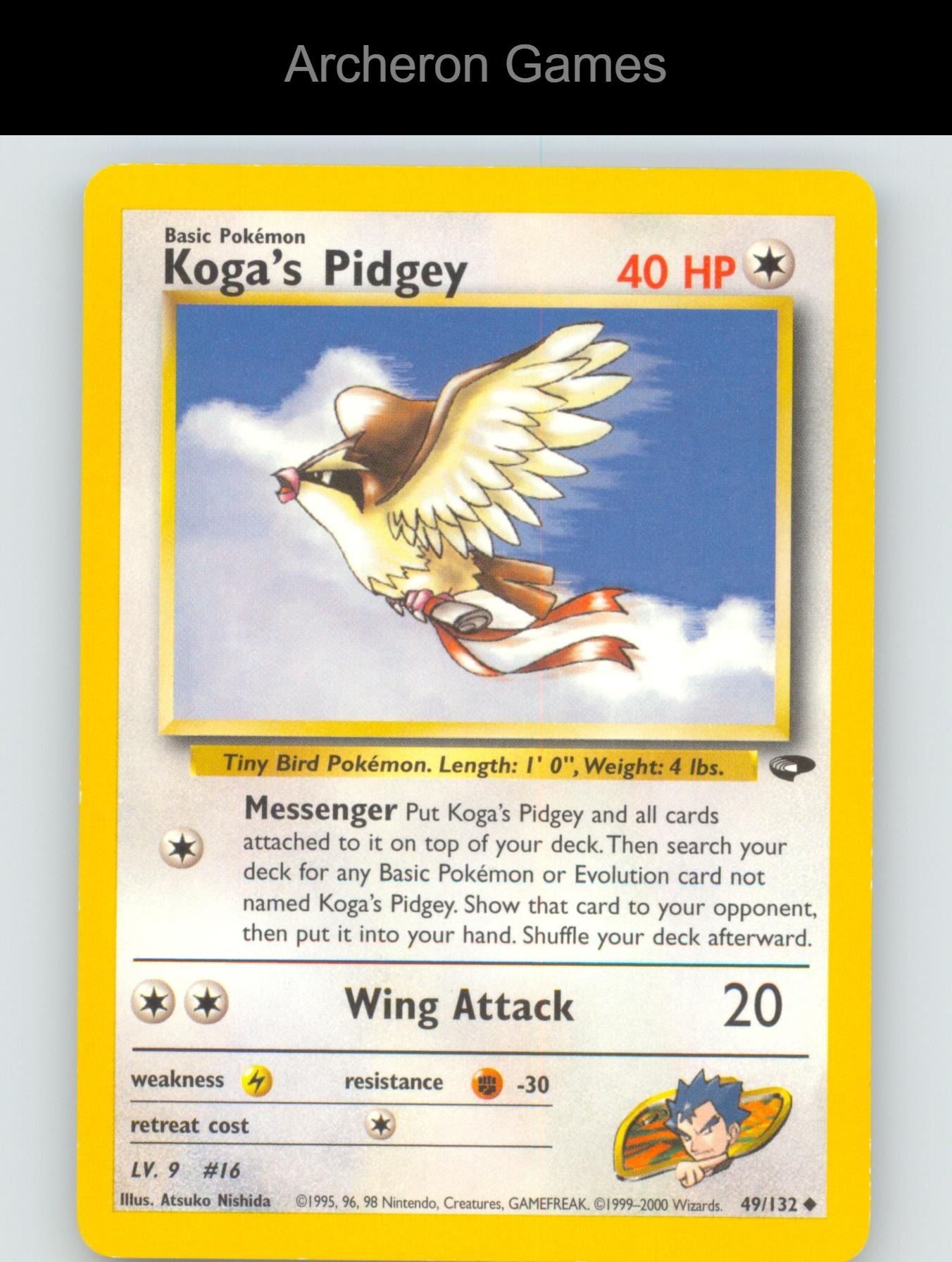 Pokemon Card Koga's Pidgey G2 49/132 UC Gym Challenge Unlimited