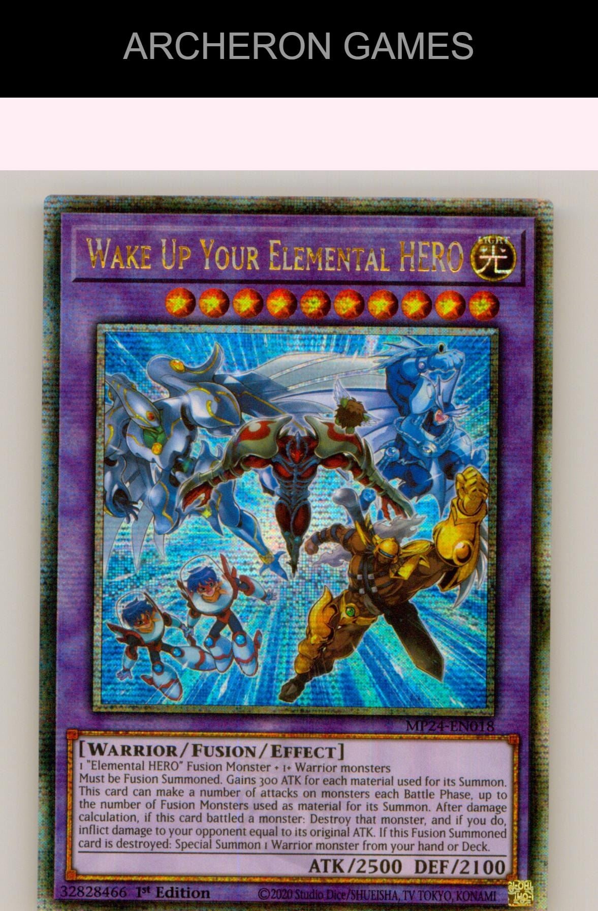 Wake Up Your Elemental HERO (Quarter Century Secret Rare) YUGIOH 1st Edition