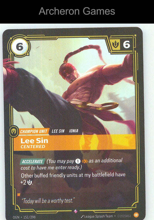 Lee Sin - Centered OGN 151/298 R Origins Riftbound Card