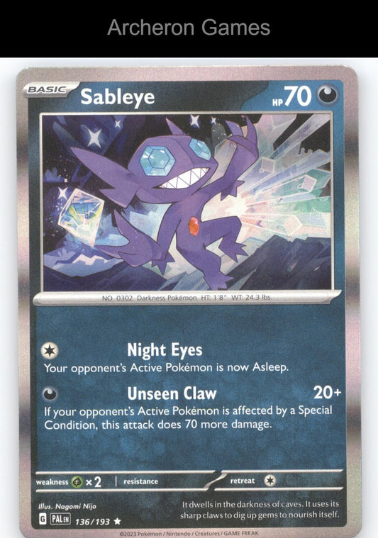 Pokemon Card Sableye PAL 136/193 R Paldea Evolved Holo