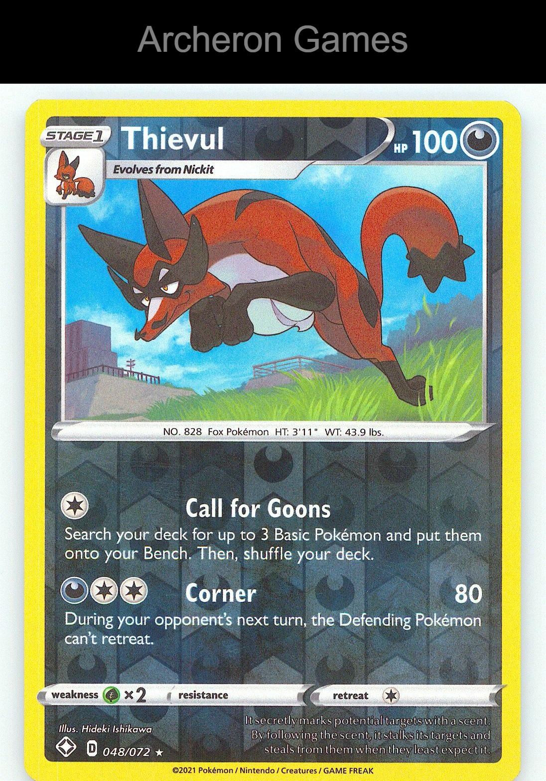 Pokemon Card Thievul SHF 048/072 R Shining Fates Reverse Holo