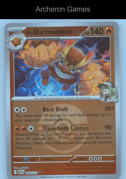 Pokemon Card N's Darmanitan (Poke Ball) ASC 033/217 Ascended Heroes Reverse Holo