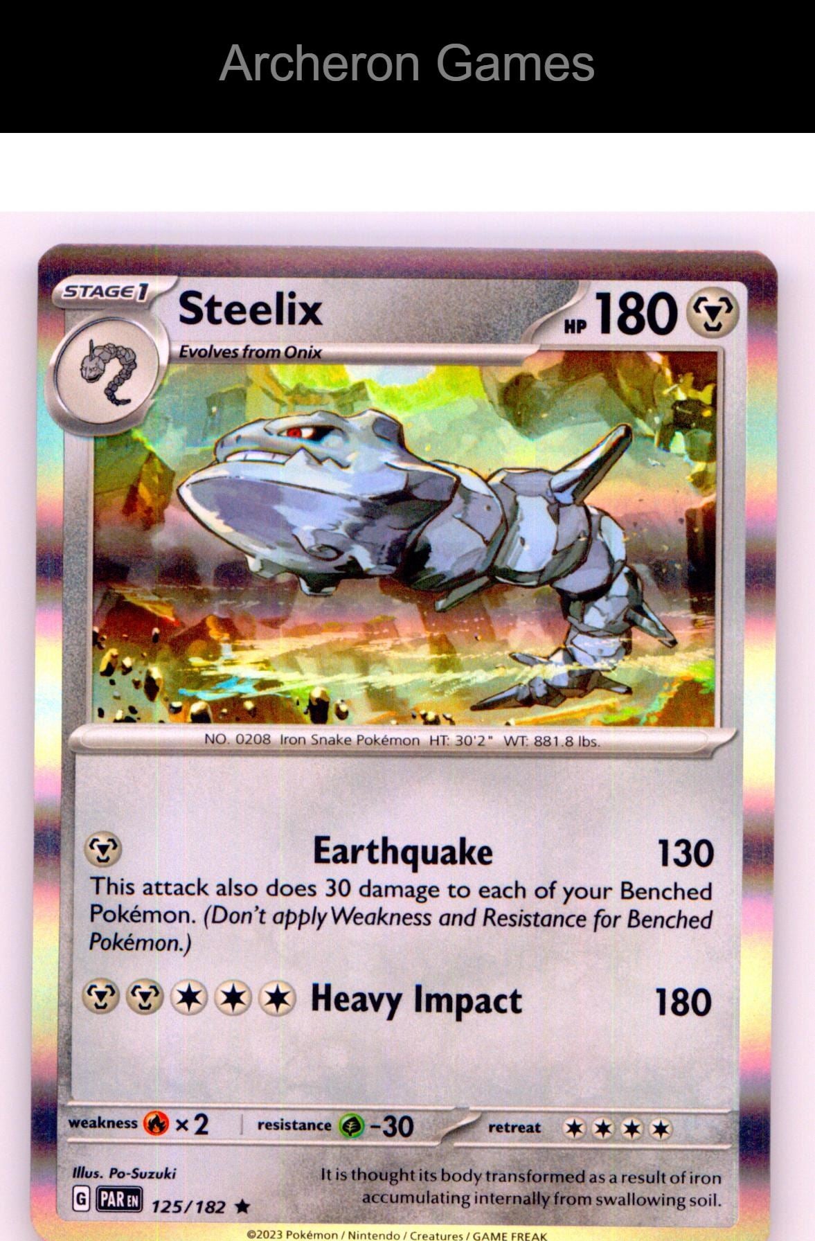 Pokemon Card Steelix PAR 125/182 R Paradox Rift Holo