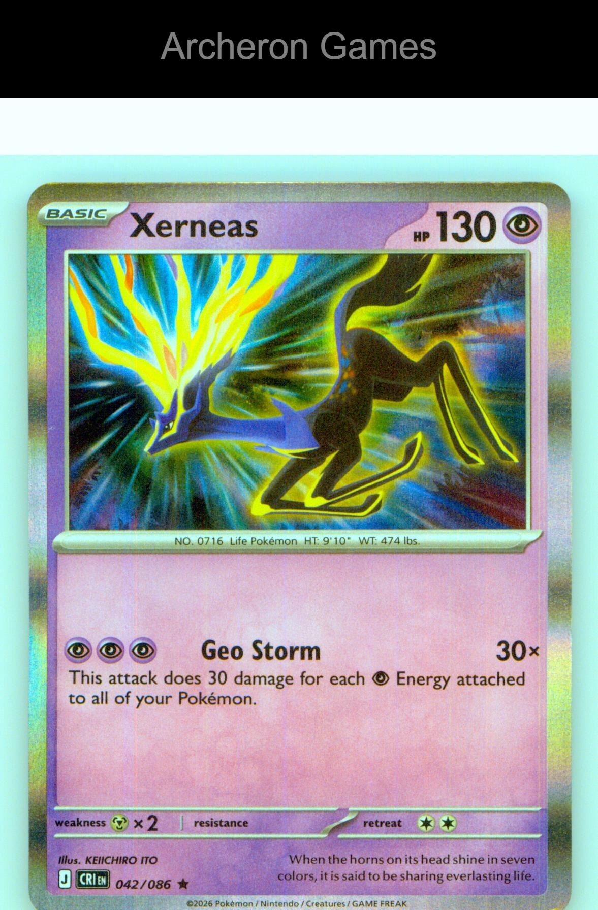 Pokemon Card Xerneas ME04 042/086 R Chaos Rising Holo