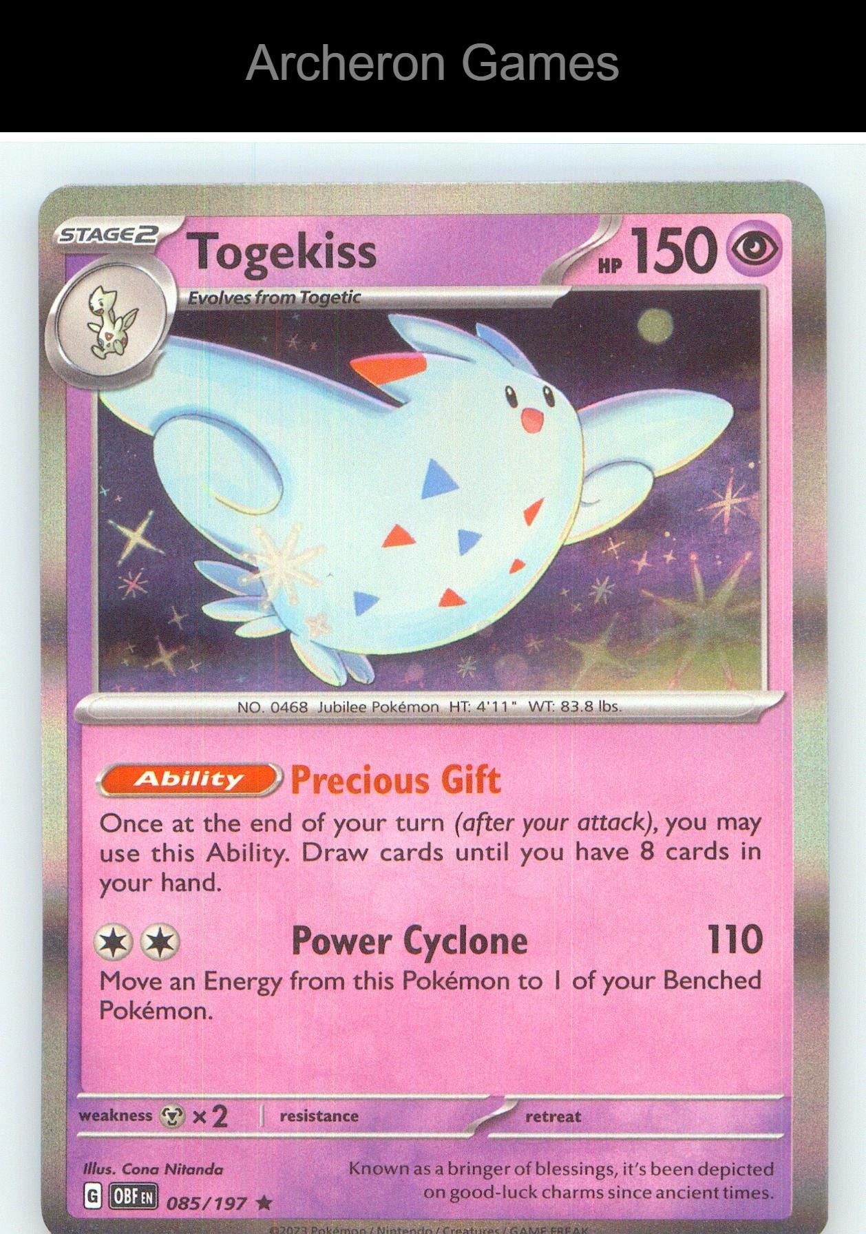 Pokemon Card Togekiss OBF 085/197 R Obsidian Flames Holo