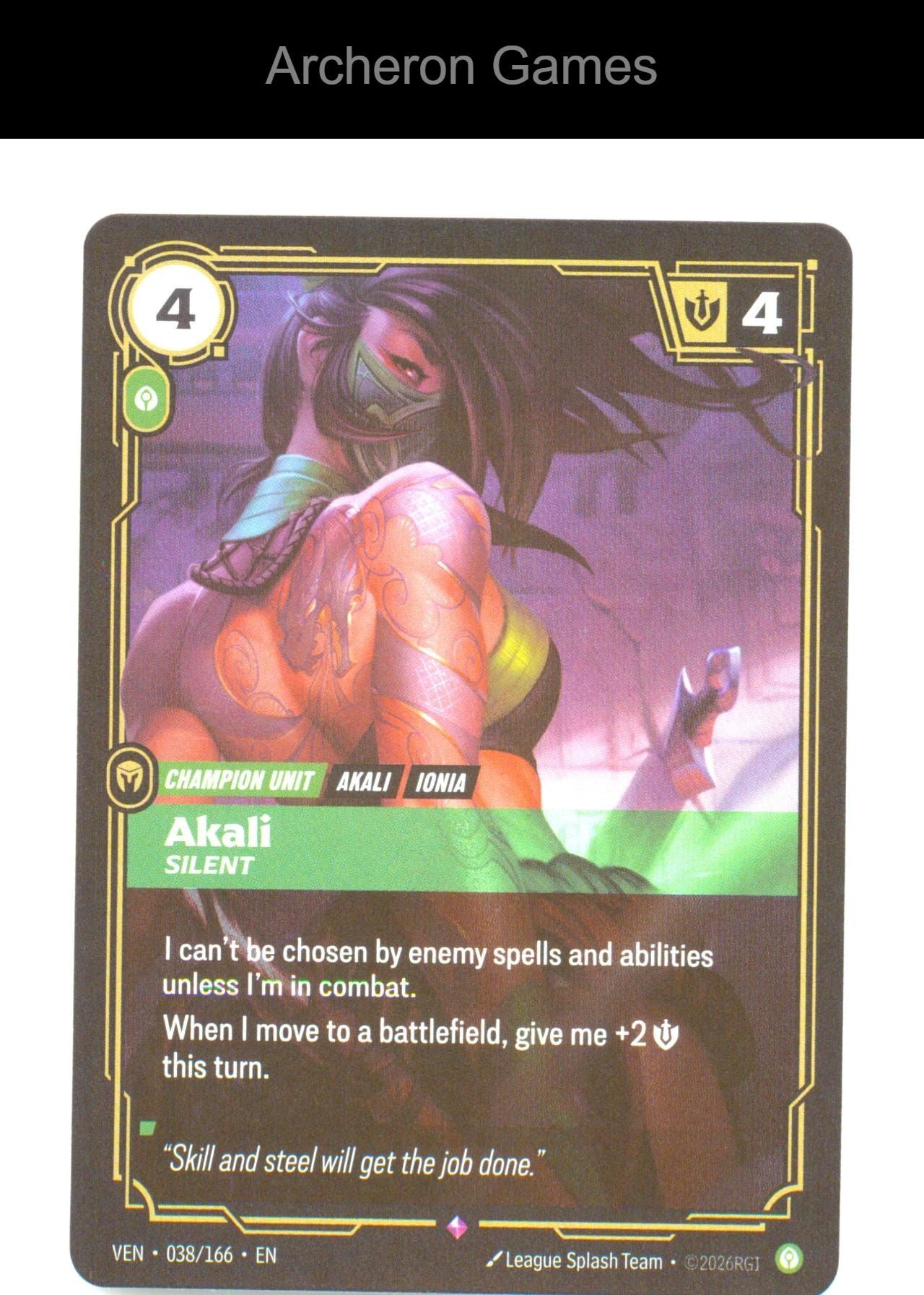 Akali - Silent VEN 038/166 R Vendetta Riftbound Card Foil
