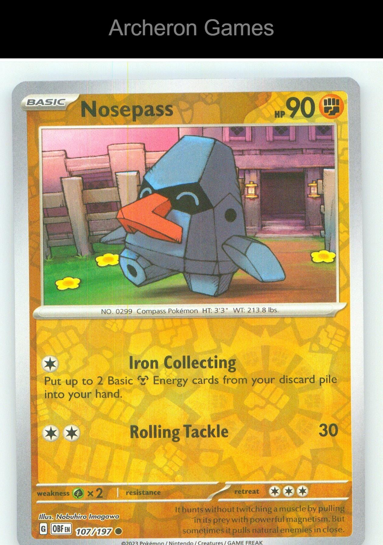 Pokemon Card Nosepass OBF 107/197 C Obsidian Flames Reverse Holo