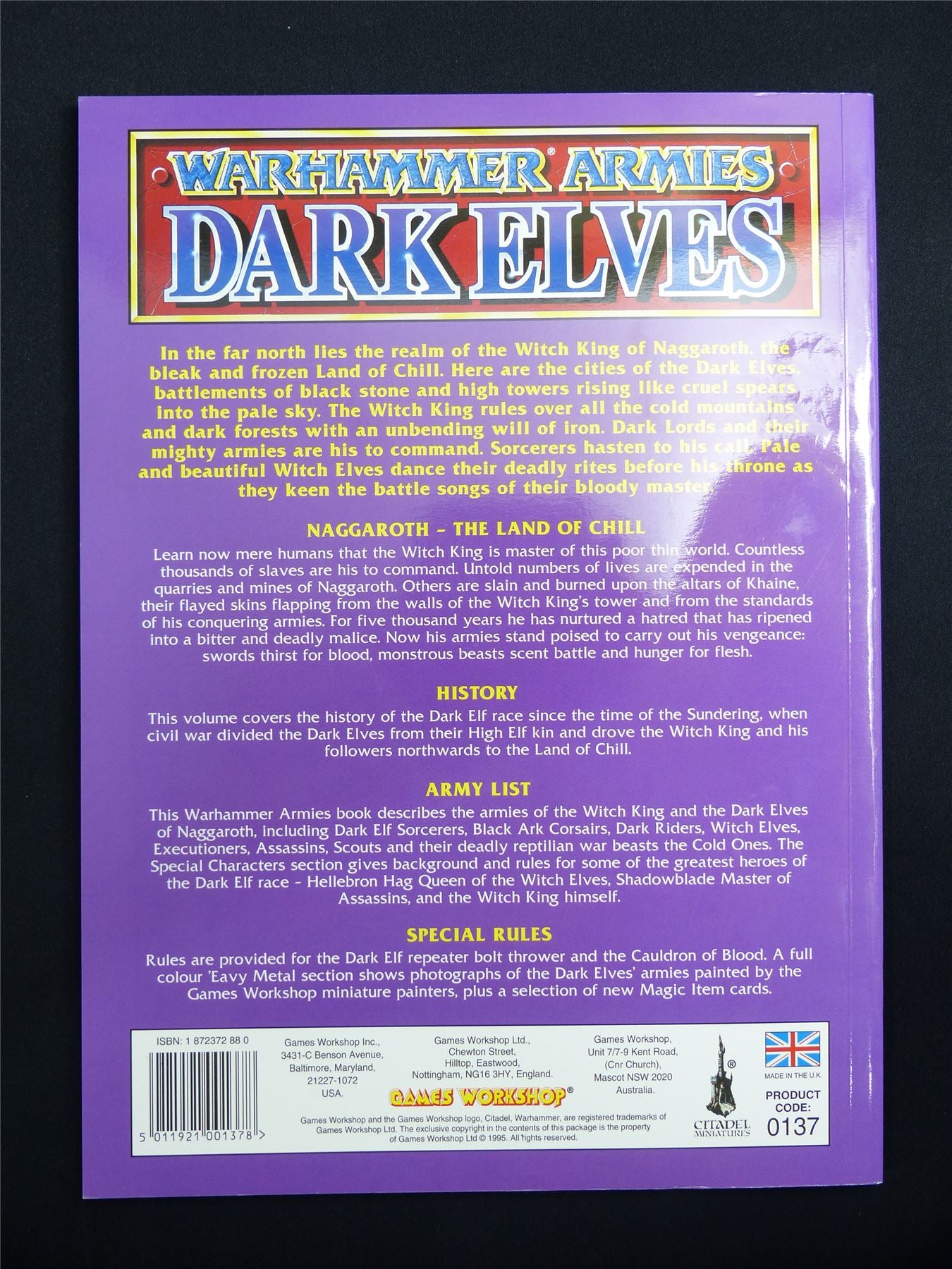 Warhammer Armies: Dark Elves 4th Edition Softback 1996 - Warhammer Old World #1H7