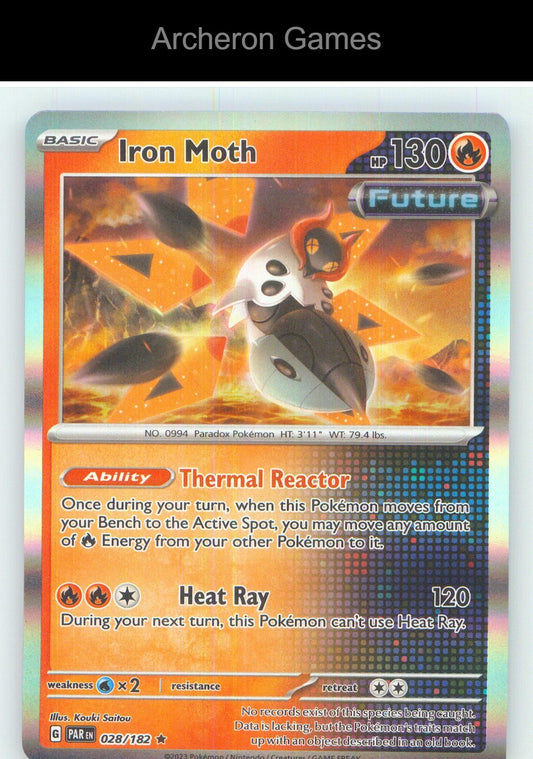 Pokemon Card Iron Moth PAR 028/182 R Paradox Rift Holo