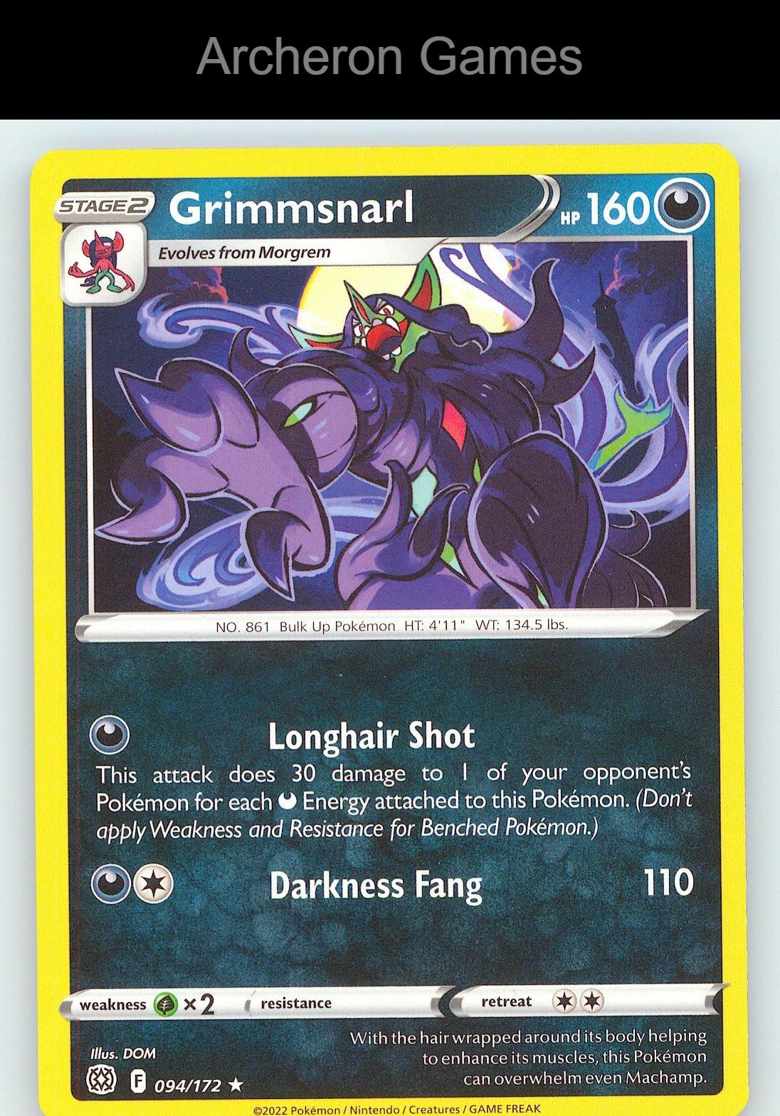 Pokemon Card Grimmsnarl BRS 094/172 R Brilliant Stars