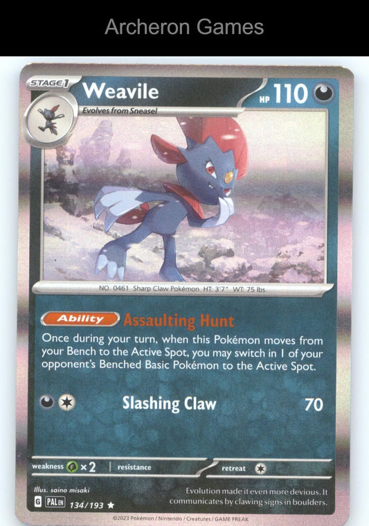Pokemon Card Weavile PAL 134/193 R Paldea Evolved Holo