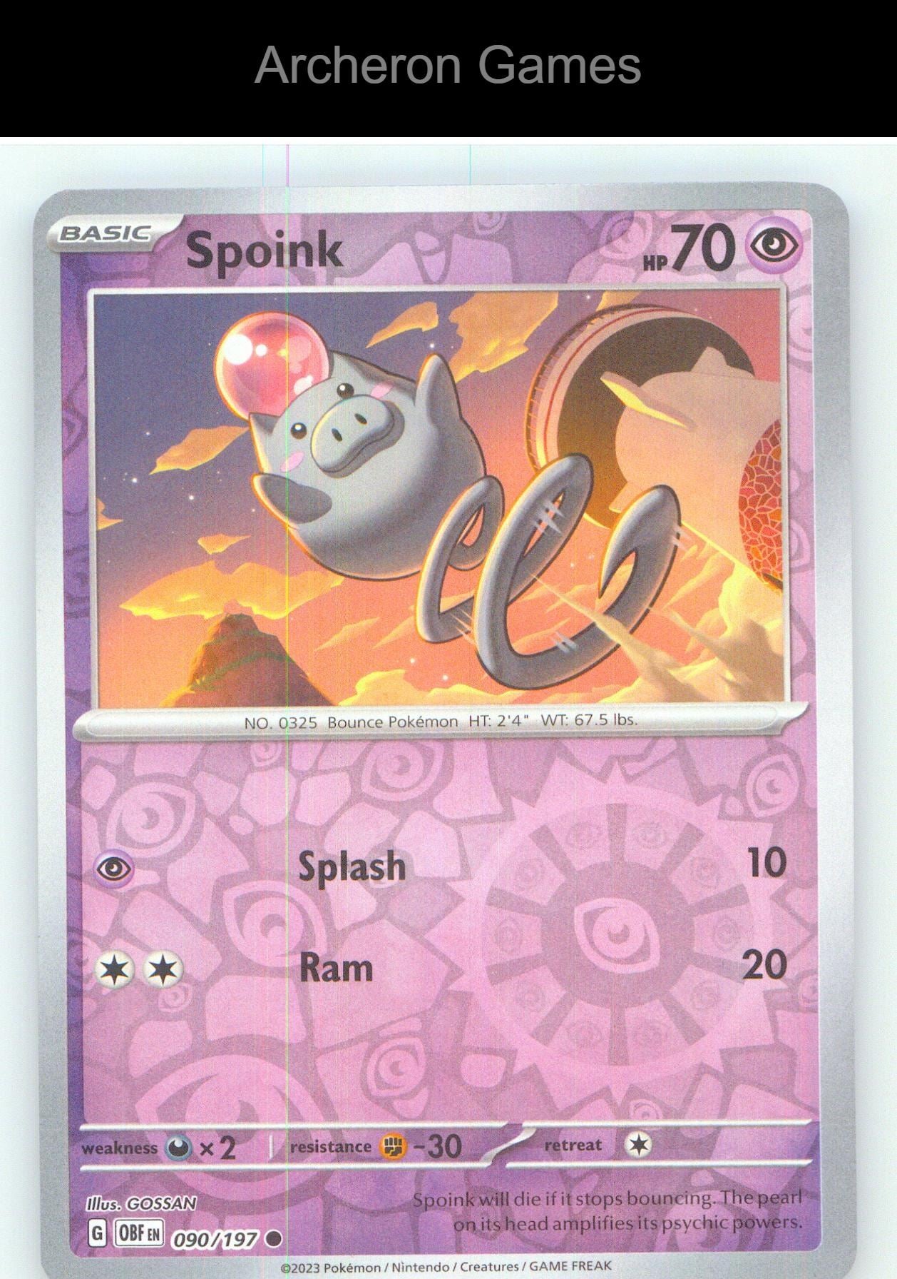 Pokemon Card Spoink OBF 090/197 C Obsidian Flames Reverse Holo