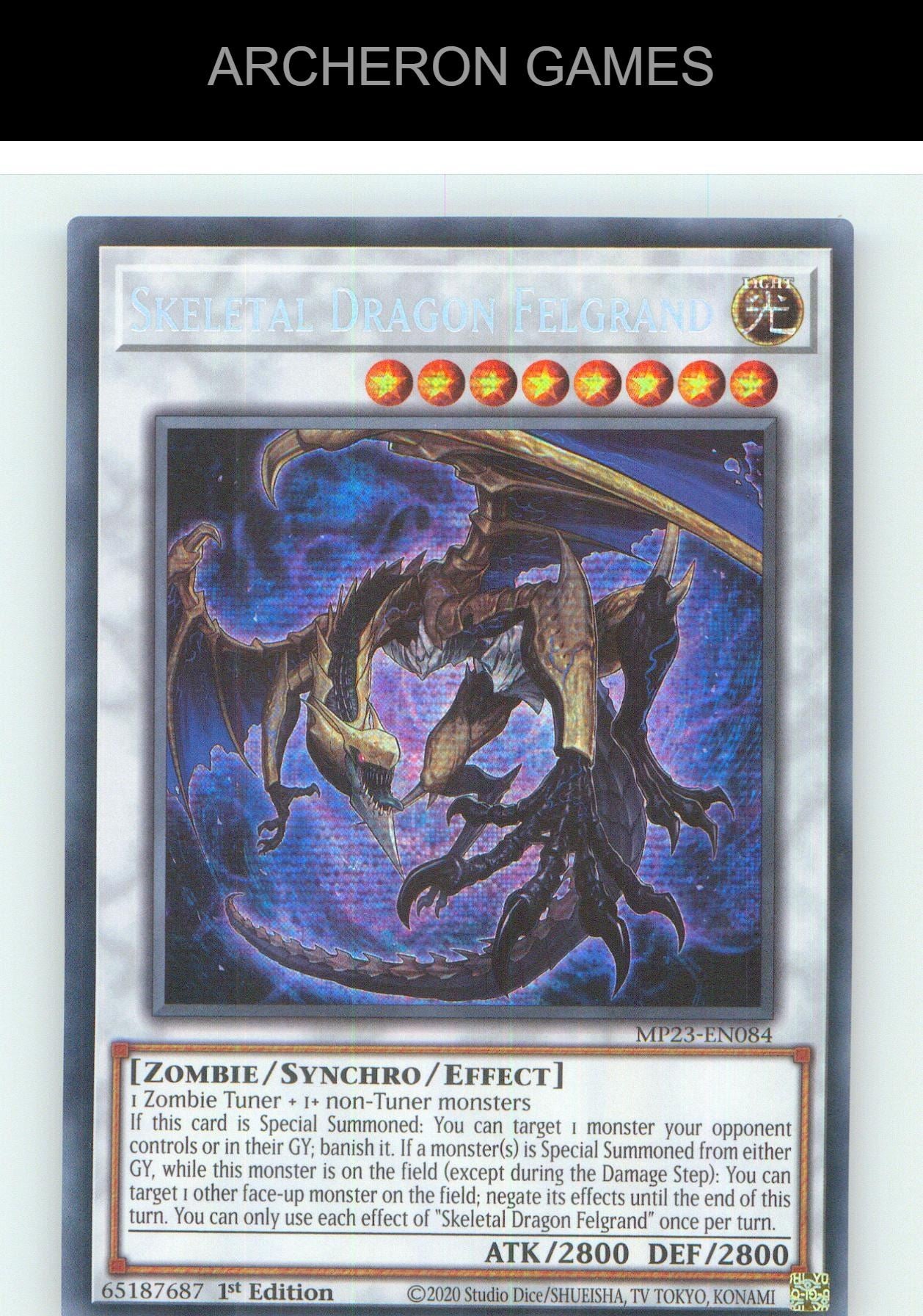 Skeletal Dragon Felgrand Prismatic Secret Rare YUGIOH Card 1st Edition