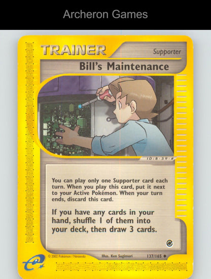 Pokemon Card Bill's Maintenance EX 137/165 UC Expedition Base Set