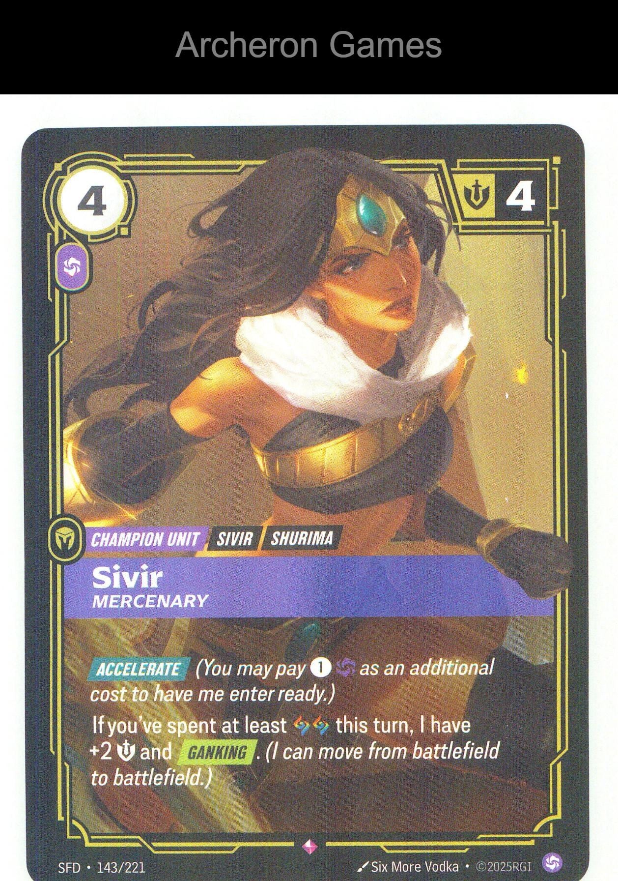 Sivir - Mercenary SFD 143/221 R Spiritforged Riftbound Card Foil