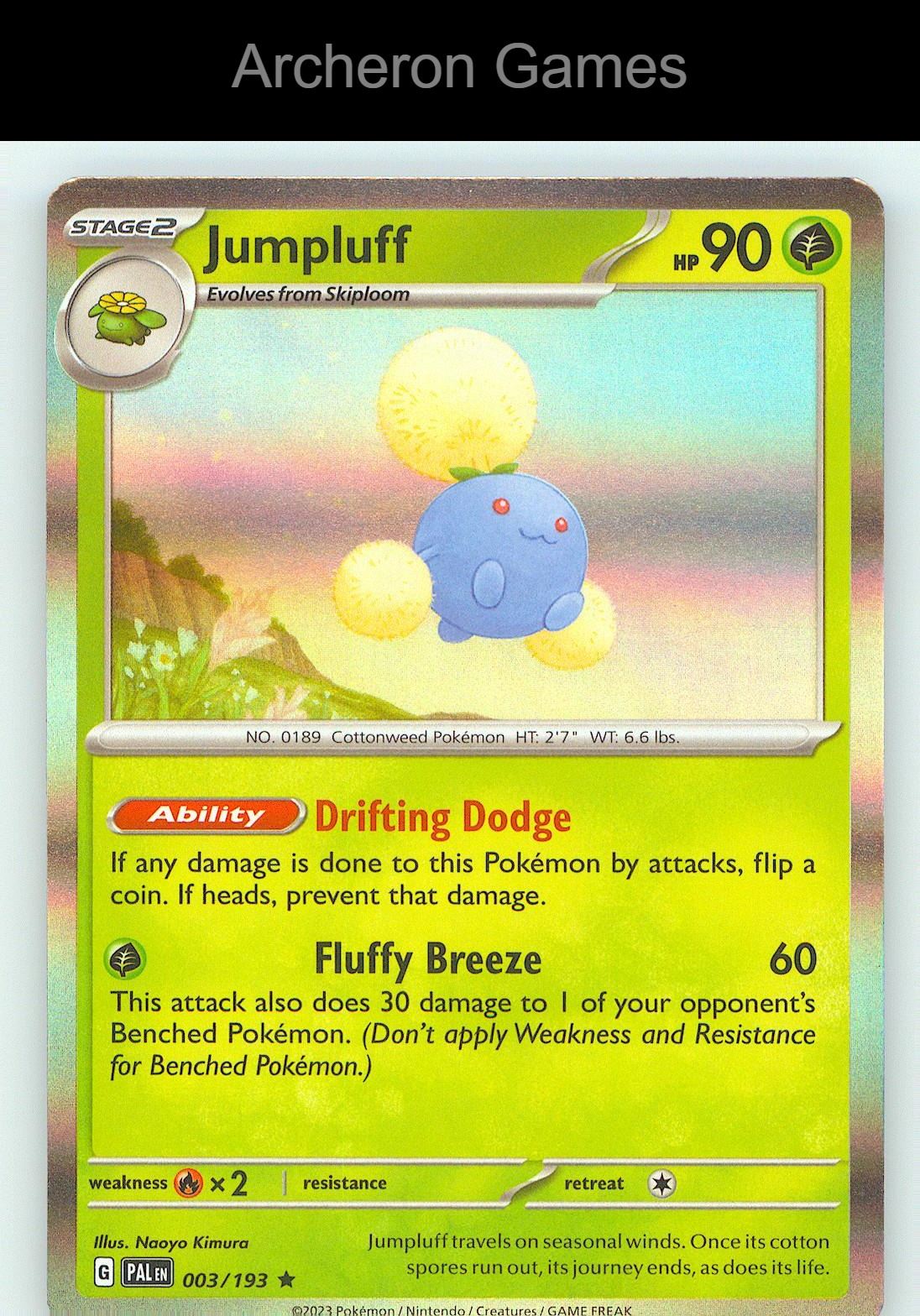 Pokemon Card Jumpluff PAL 003/193 R Paldea Evolved Holo