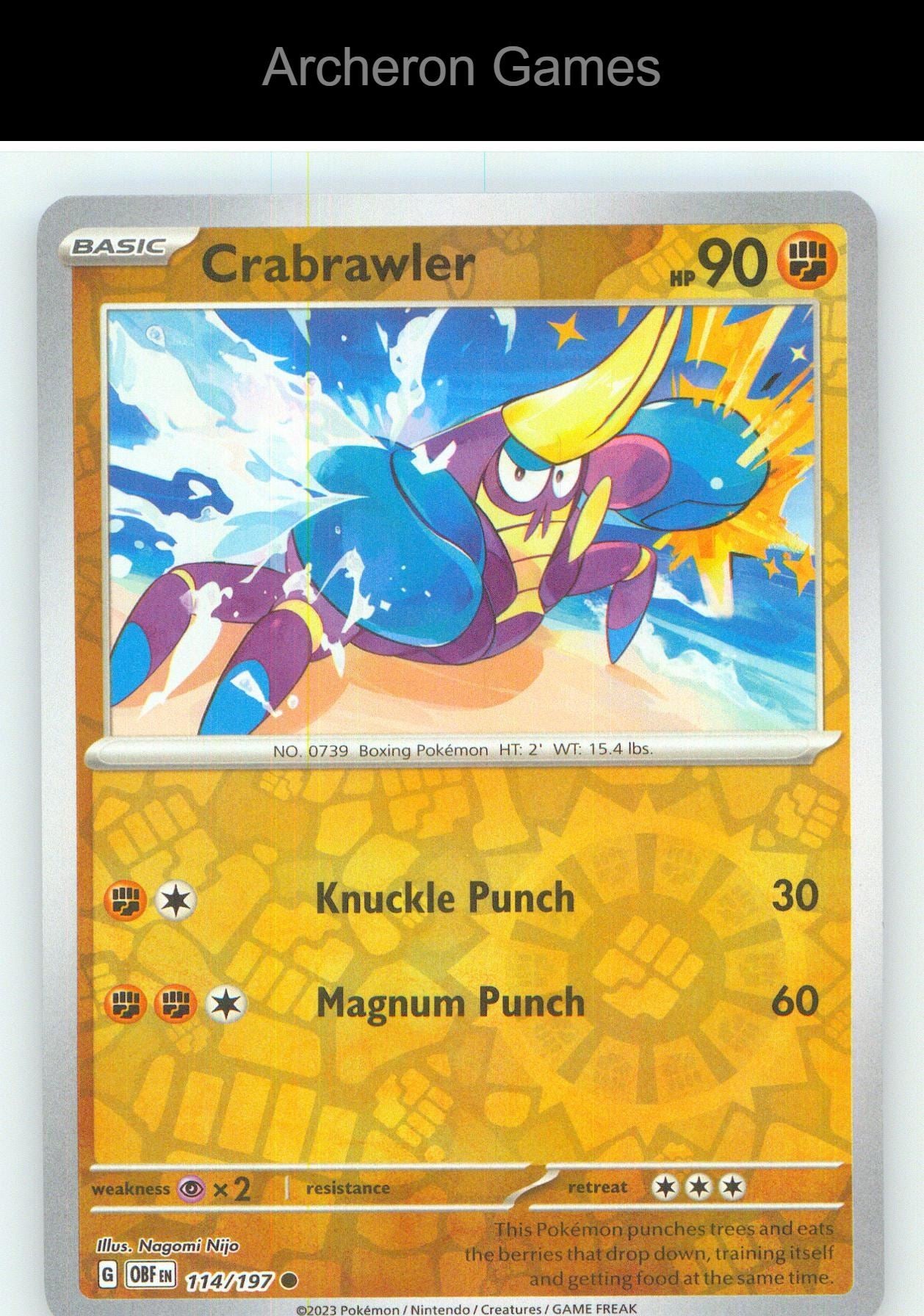 Pokemon Card Crabrawler OBF 114/197 C Obsidian Flames Reverse Holo