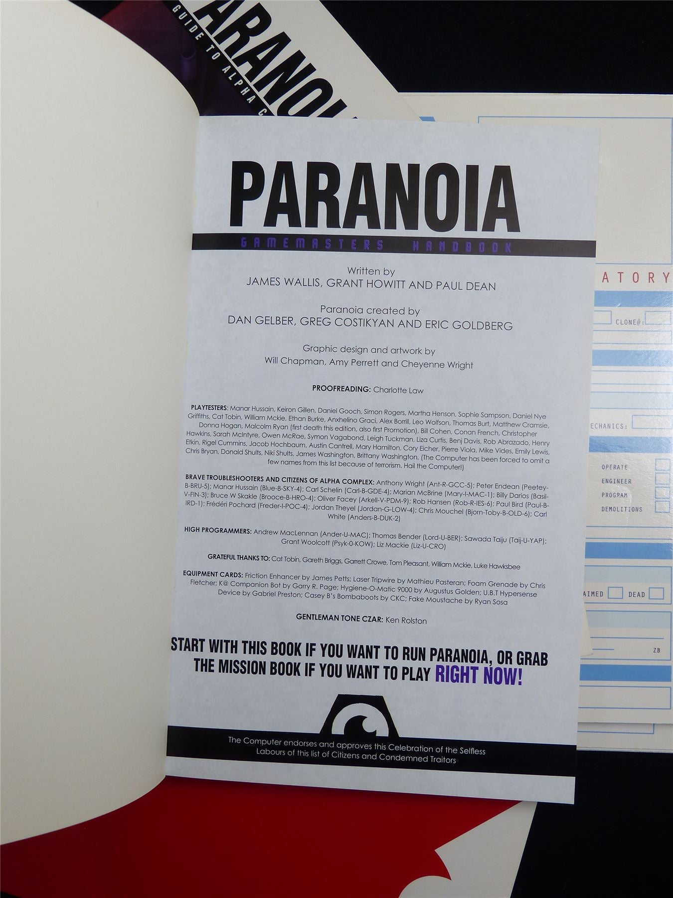 Paranoia Roleplay & character Cards Book Collection Softback #2W0