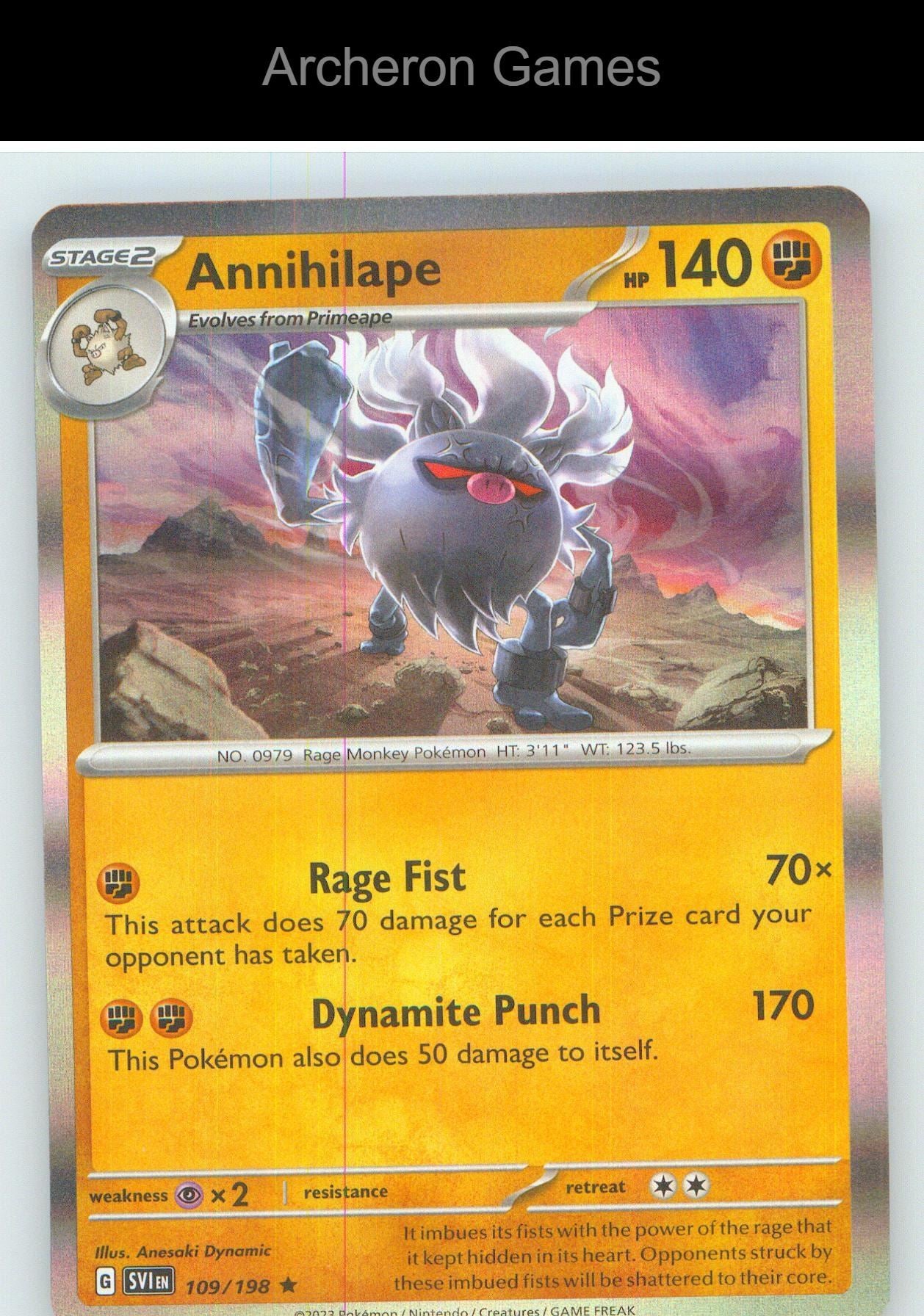 Pokemon Card Annihilape SVI 109/198 R Scarlet & Violet Holo
