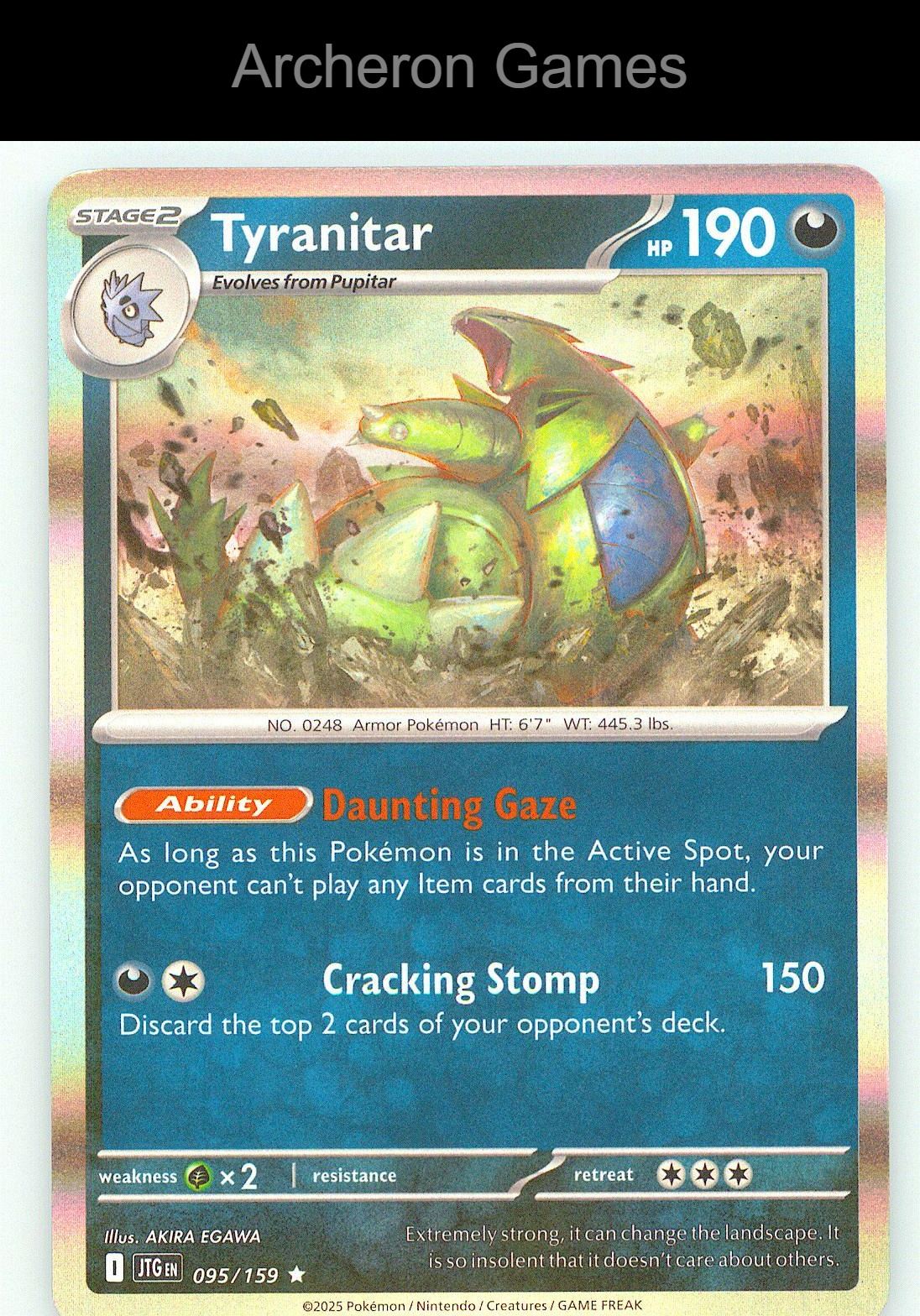 Pokemon Card Tyranitar JTG 095/159 R Journey Together Holo
