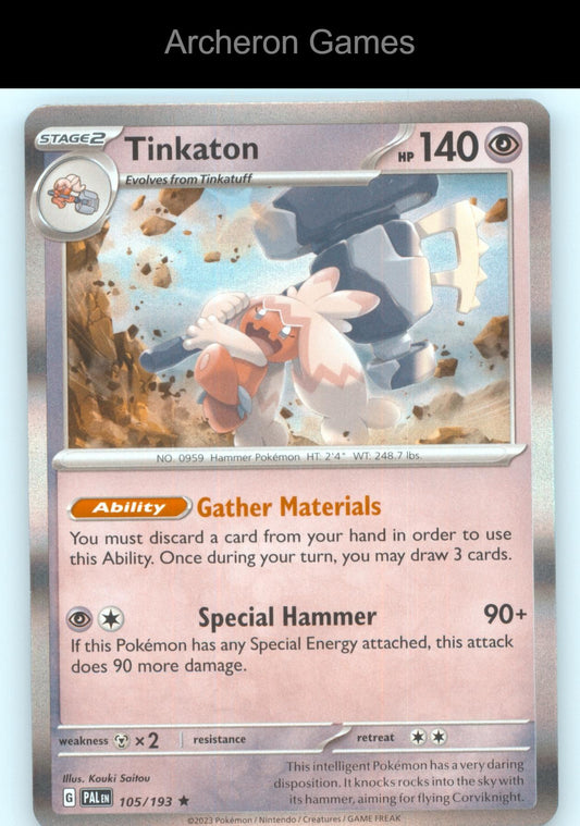 Pokemon Card Tinkaton PAL 105/193 R Paldea Evolved Holo