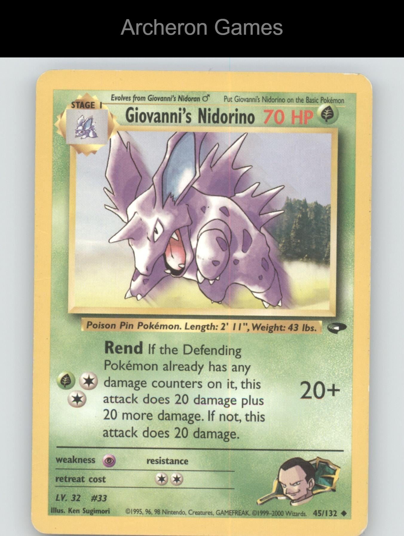Pokemon Card Giovanni's Nidorino G2 45/132 UC Gym Challenge Unlimited