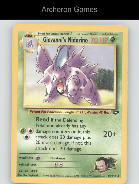 Pokemon Card Giovanni's Nidorino G2 45/132 UC Gym Challenge Unlimited
