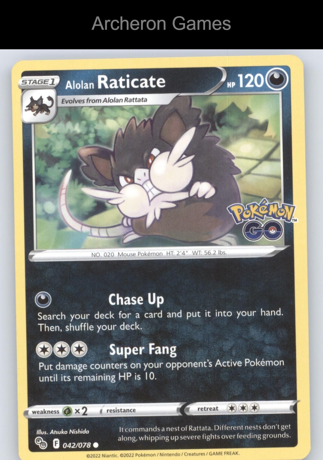 Pokemon Card Alolan Raticate PGO 042/078 C Pokemon GO