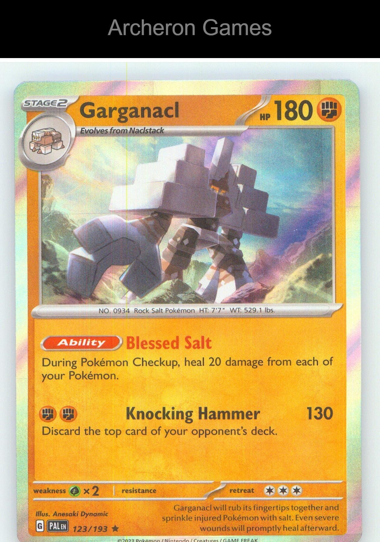 Pokemon Card Garganacl PAL 123/193 R Paldea Evolved Holo