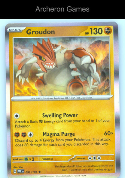 Pokemon Card Groudon PAR 093/182 R Paradox Rift Holo