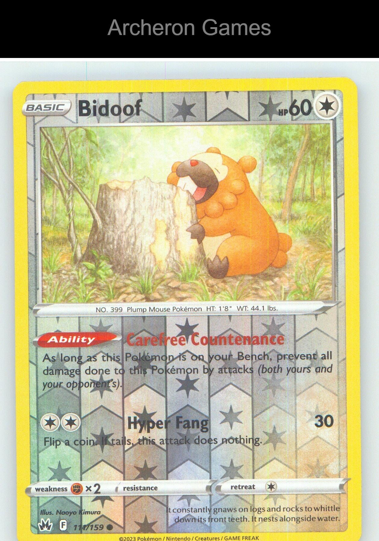 Pokemon Card Bidoof CRZ 111/159 C Crown Zenith Reverse Holo