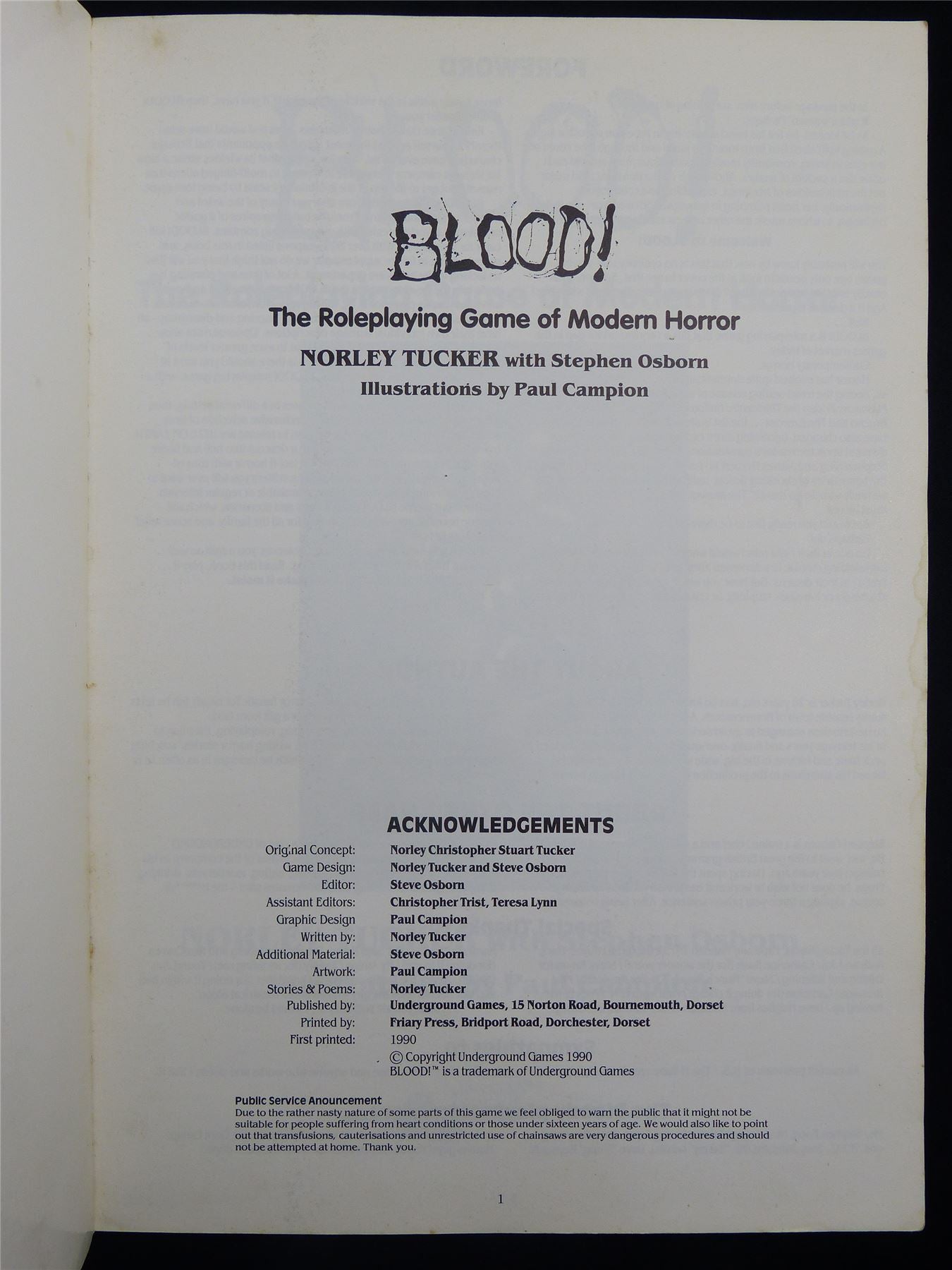 Blood! The Roleplaying Game of Modern Horror - Roleplaying Softback #2MP